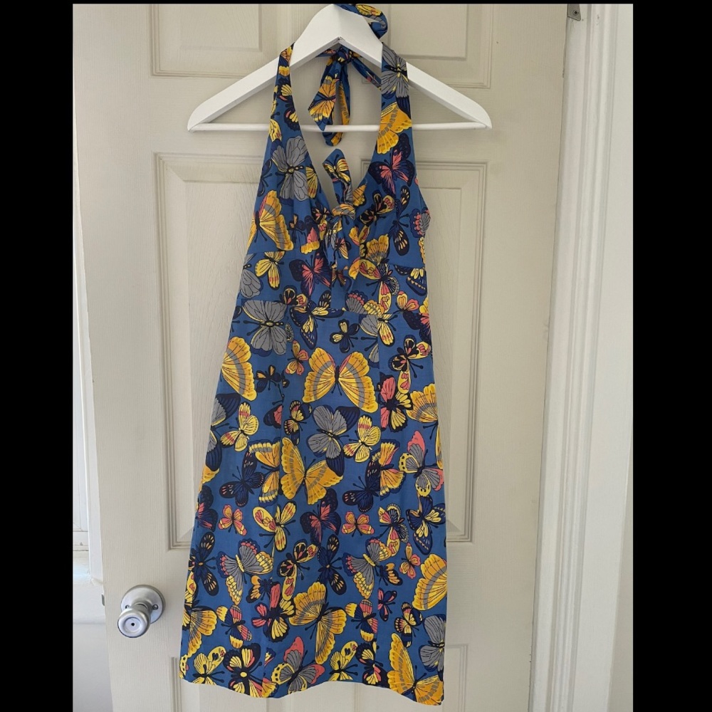 Betsy Johnson Blue Halter Butterfly Print Dress